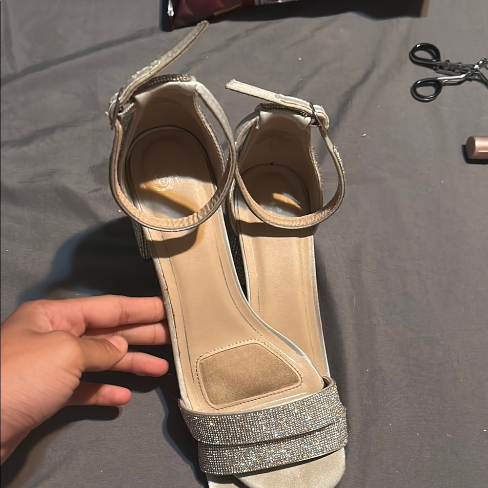 Elegant Beige Ankle Strap Heels